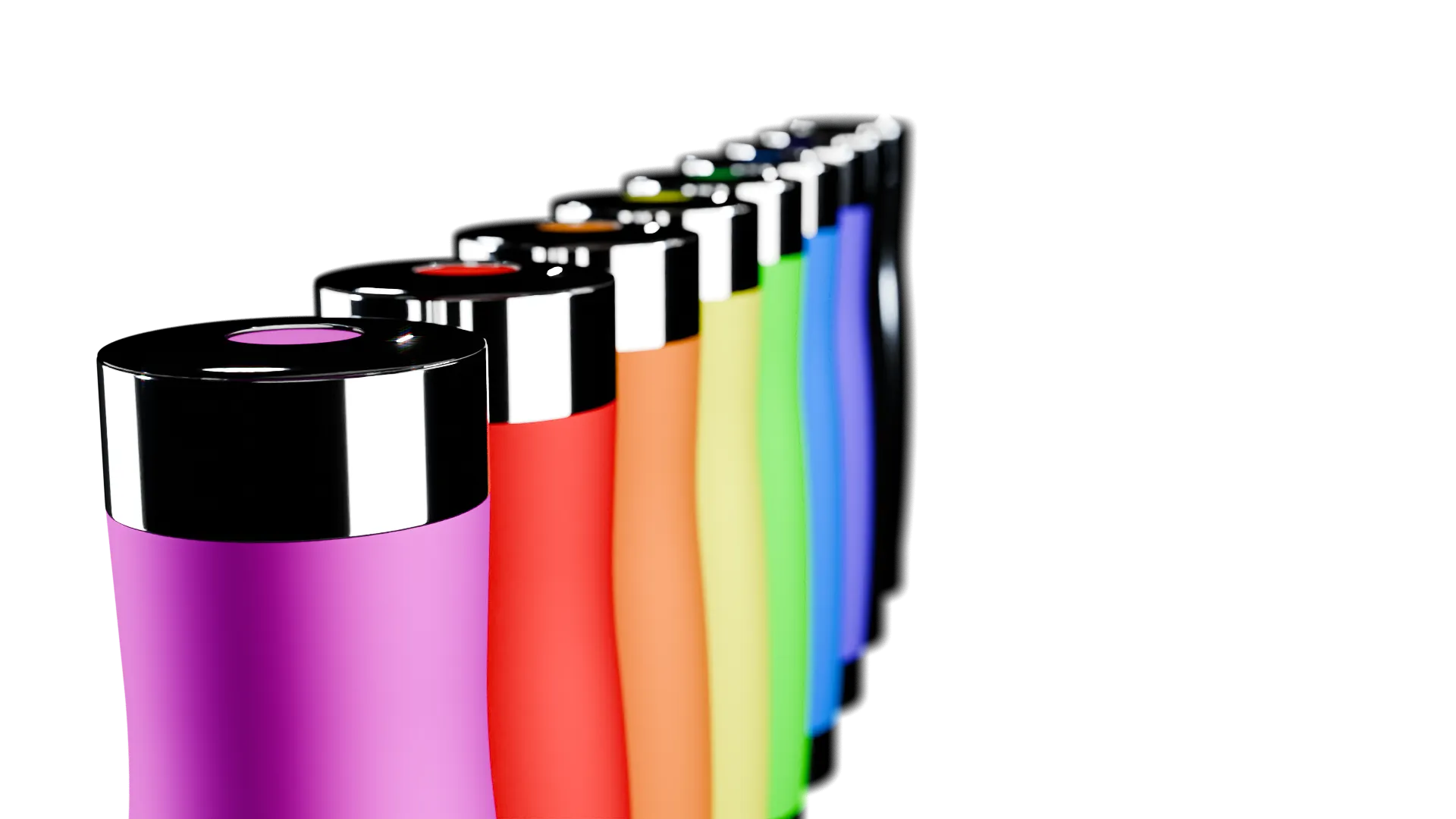 A receding row of bottles in a spectrum of colours