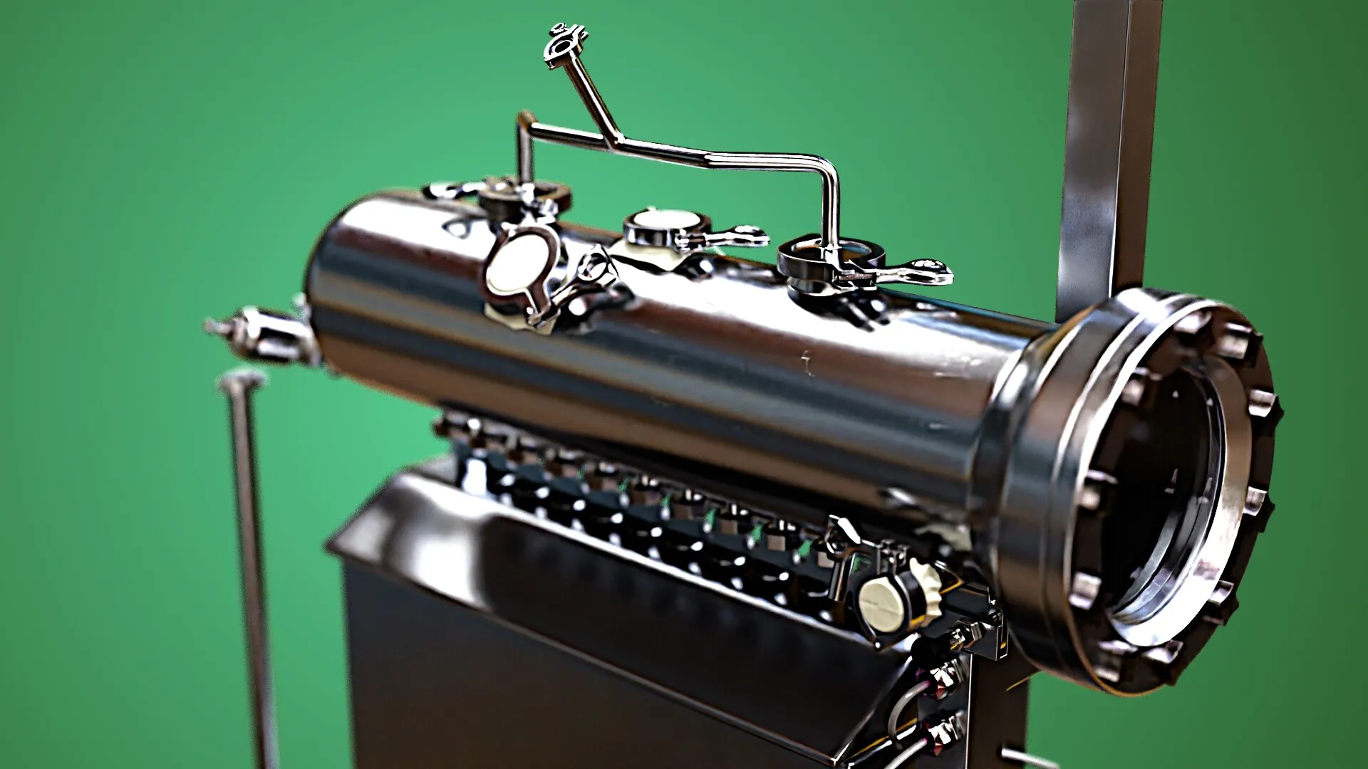 The tank and manifold on a green ground
