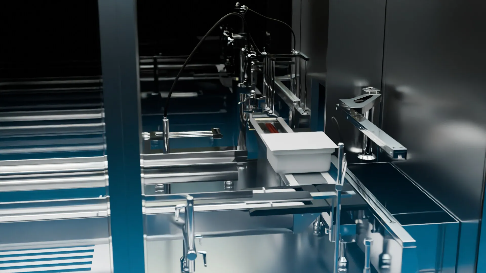 Close view inside the debagger with a white tub on the transfer
